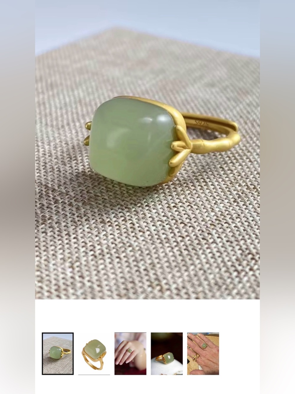 Gold Ring with Light Green Stone - Elegant Women's Jewelry